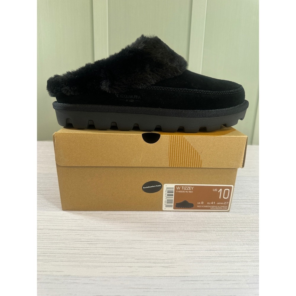 Koolaburra by UGG Tizzey Women 10 Black Suede Platform Faux Fur Slippers 1145930